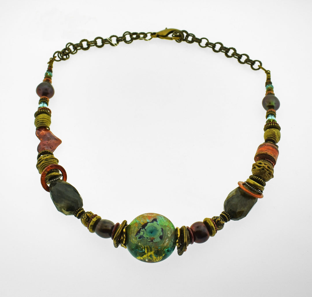 Autumn Road Necklace on Brass Chain