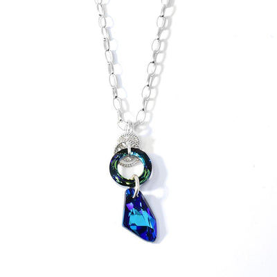 Blue Swarovski Crystal Circle and Drop Necklace