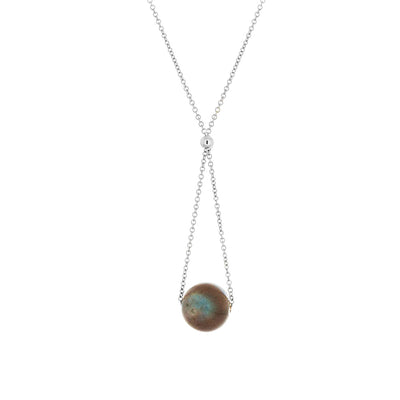 This Sterling Silver Labradorite Chandelier Necklace is hand crafted by artist Pamela Lauz. The necklace is made from sterling silver and genuine labradorite.  The necklace is 17" long and the pendant measures 1.5" x 0.5".