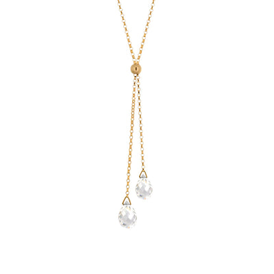 This Gold Fill Rock Crystal Lantern Lariat Necklace is handcrafted by artist Pamela Lauz. The necklace is made using 14k gold-filled chain and genuine rock crystal.  The necklace is 17" long and the lariat hangs down 2" (5cm).