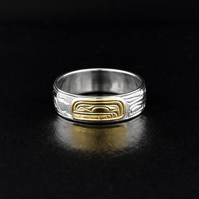 Hand Carved Silver and Gold Orca Ring