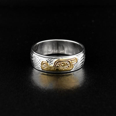 Hand Carved Silver and Gold Wolf Ring