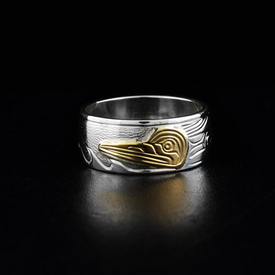 3/8" Sterling Silver and 14K Gold Heron Ring