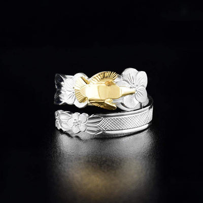 Sterling Silver Wild Rose Ring with 14K Gold Hummingbird