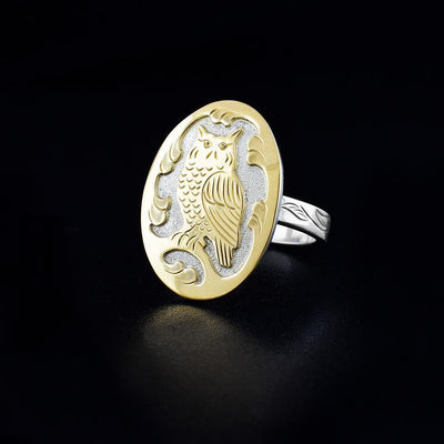Sterling Silver and 10K Gold Owl Ring