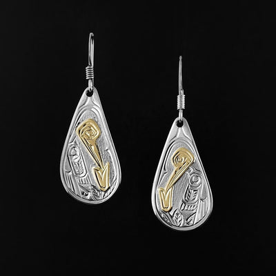 Silver and Gold Teardrop Hummingbird Earrings