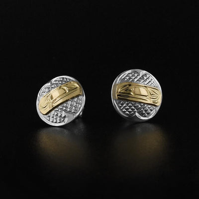 Small Round Silver and Gold Orca Stud Earrings