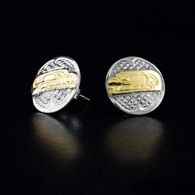 14K Gold and Sterling Silver Bear Stud Earrings