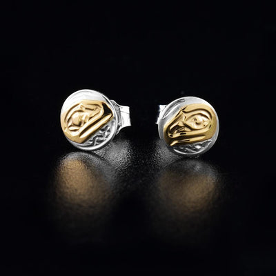 14K Gold and Sterling Silver Raven Mini Stud Earrings