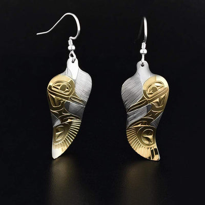 Sterling Silver and Gold Plated Heron in Feather Earrings for women.