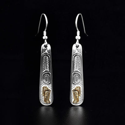 14K Gold and Sterling Silver Long Eagle Earrings