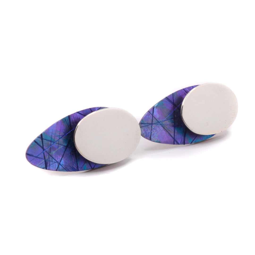 Blue Titanium Shadow Stud Earrings handmade by Jean-Yves Nantel.