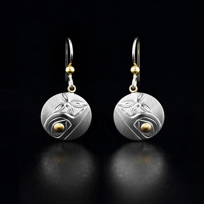 14K Gold and Sterling Silver Round Hummingbird Earrings