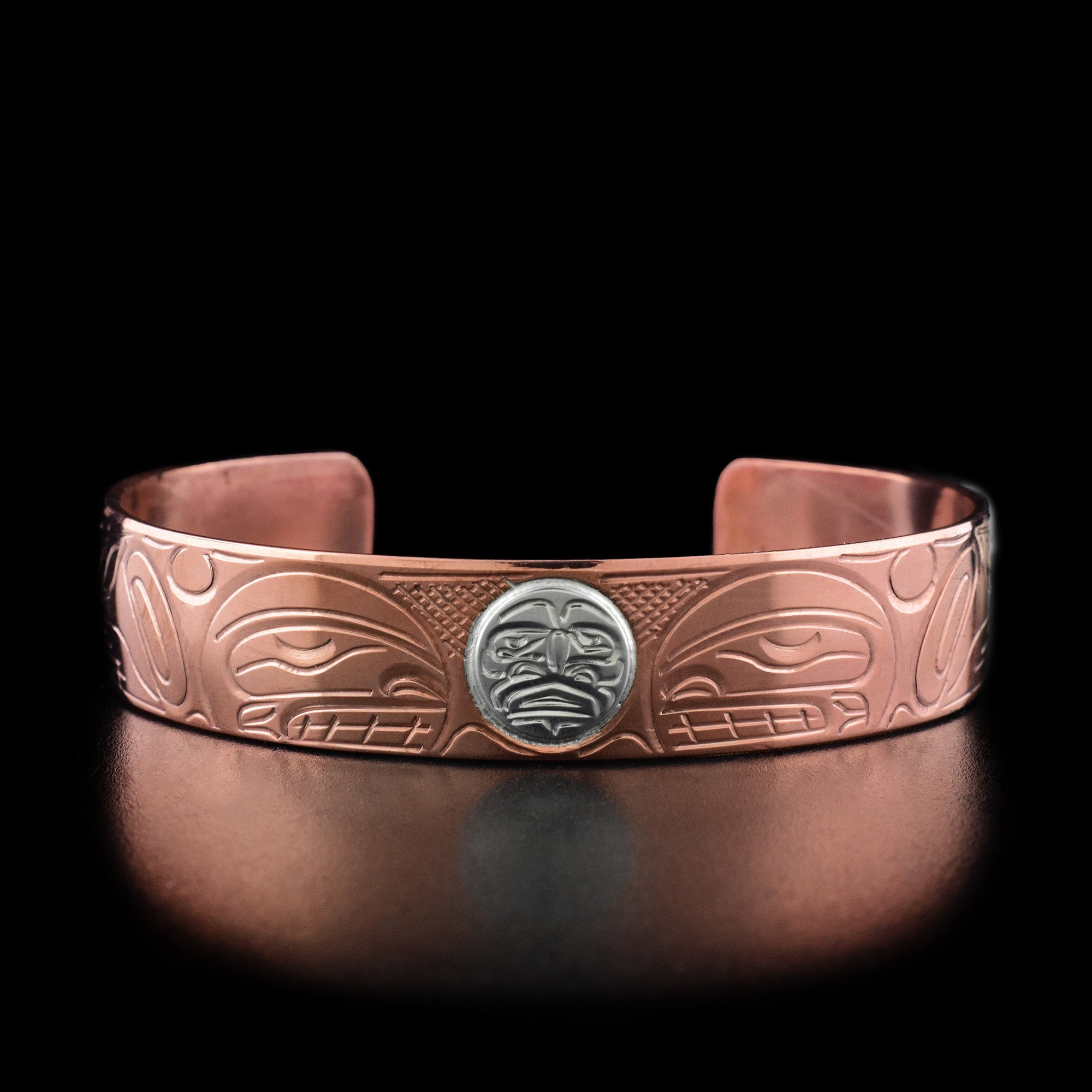 Sterling Silver and Copper 1/2" Orca and Moon Bracelet