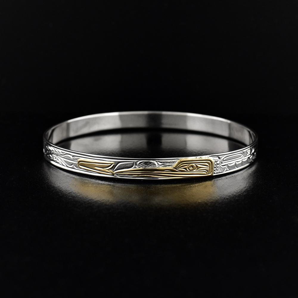 ¼” Silver and Gold Hummingbird Bangle