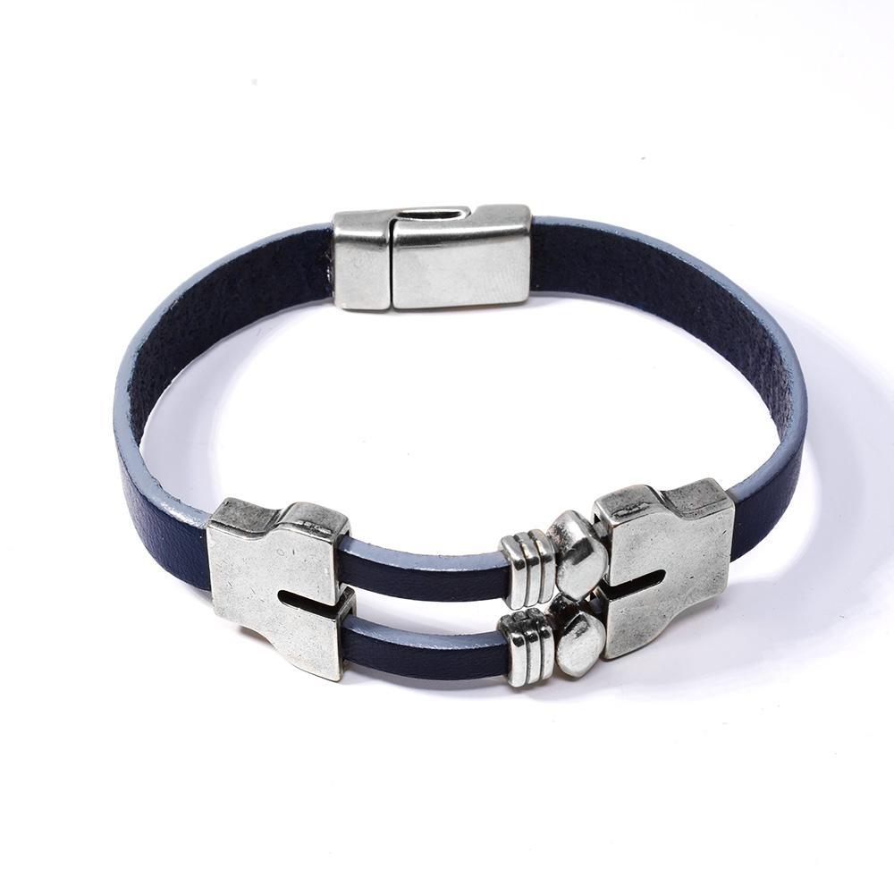 Blue Leather Forked Bracelet