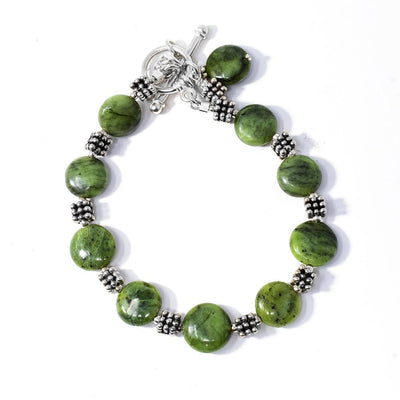 BC Jade Sterling Silver Coin Bead Bracelet