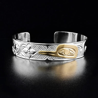 14K Gold and Sterling Silver 1/2" Hummingbird Cuff Bracelet