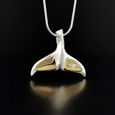 Silver and Gold Whale Tail with Diamond