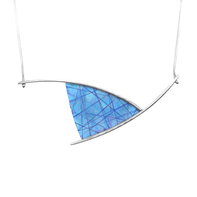 Blue Titanium Abstract Necklace handmade by artist Jean-Yves Nantel.