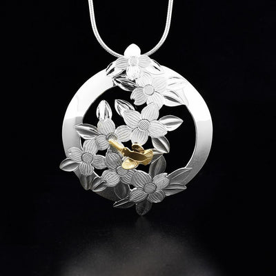 sterling silver dogwood open round pendant