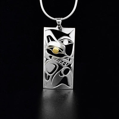 Sterling Silver and 18K Gold Wolf and Moon Box Pendant