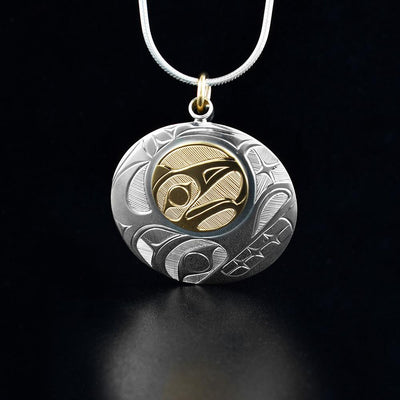 14K Gold and Sterling Silver Wolf and Eagle Pendant with 10K Gold Bail