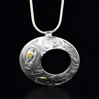 14K Gold and Sterling Silver Eagle and Salmon Pendant