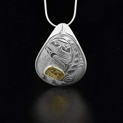 14K Gold and Sterling Silver Teardrop Orca Pendant