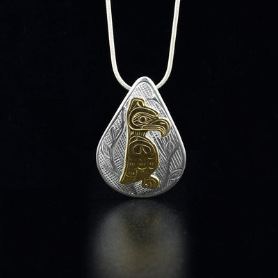 14K Gold and Sterling Silver Teardrop Perched Eagle Pendant