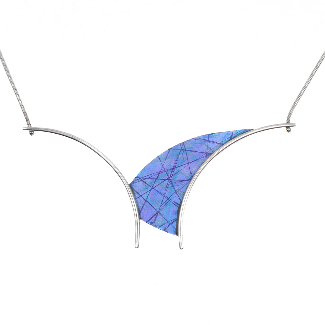 Blue Titanium Arch Necklace handmade by artist Jean-Yves Nantel.