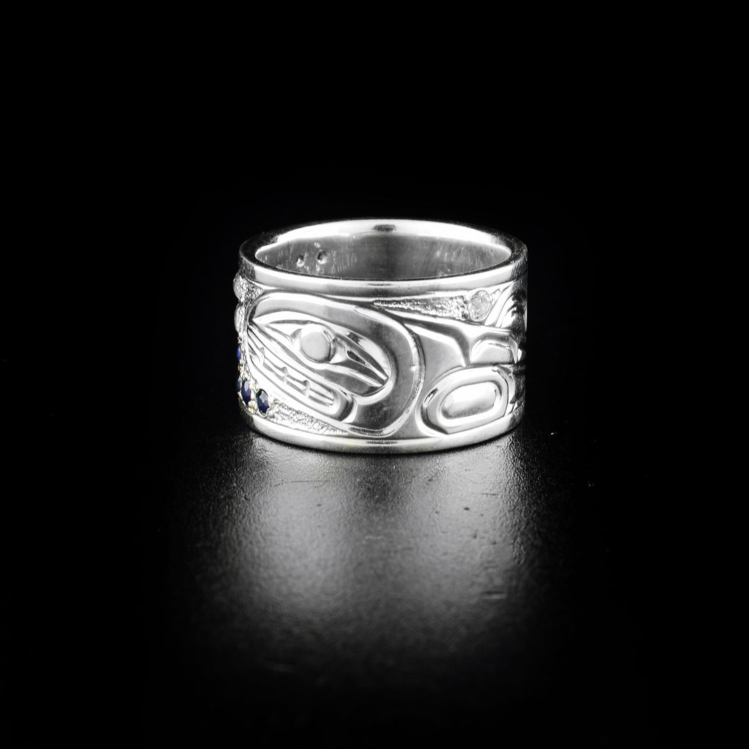 Blue Topaz and Sapphire Orca Ring