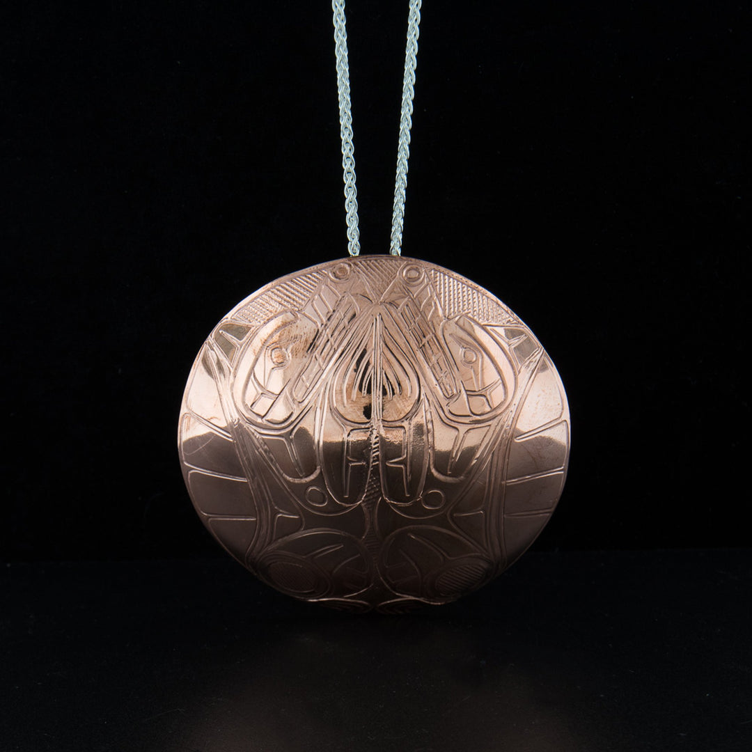 Copper double wolf pendant hand-carve