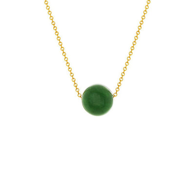 Gold Fill Element BC Jade Slide Necklace by artist Pamela Lauz. She has used a round BC jade (nephrite) bead and a 14K gold-filled chain to create this delicate minimalist piece. Bead is 0.39" in diameter and adjustable chain can be 16" or 18" long.