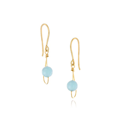 Gold Fill Rain Aquamarine Single Earrings handcrafted by artist Pamela Lauz. Made of aquamarine and 14K gold-filled wire. Each earring measures 1.13" x 0.38" including hook.