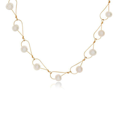 Gold Fill Rain White Pearl Necklace by artist Pamela Lauz.