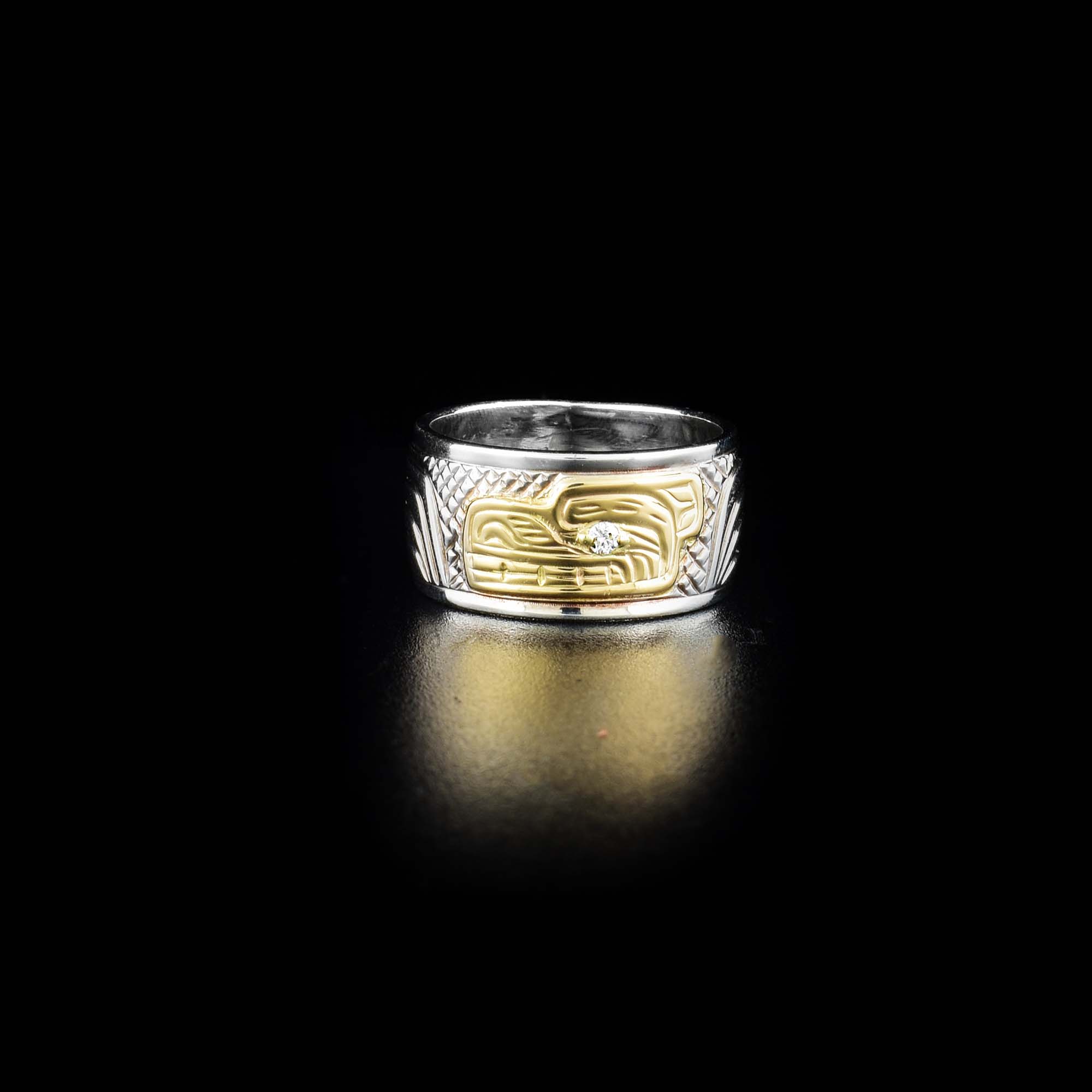Gold and Silver Bear with Diamond Ring