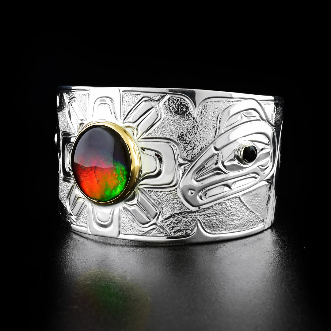 Onyx and Ammolite Raven Bracelet