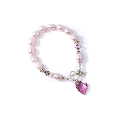 Pink Crystal and Pearl Sweetheart Bracelet