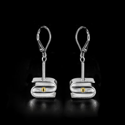 Silver and Gold Equilibrium Drop Earrings handcrafted by artist Lynda Constantine. Made of sterling silver and 14K gold. Each earring measures 1.30" x 0.50" including hook.
