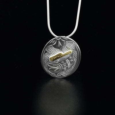 Silver and Gold Oval Hummingbird Pendant