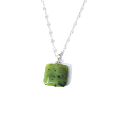 Square Jade Pendant with Crystals