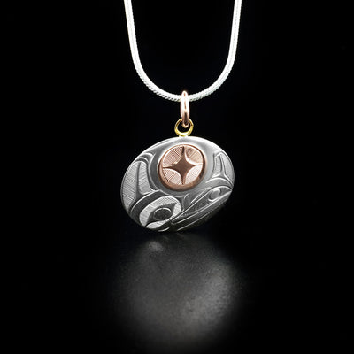 Sterling Silver and 14K Rose Gold Raven and Moon Pendant