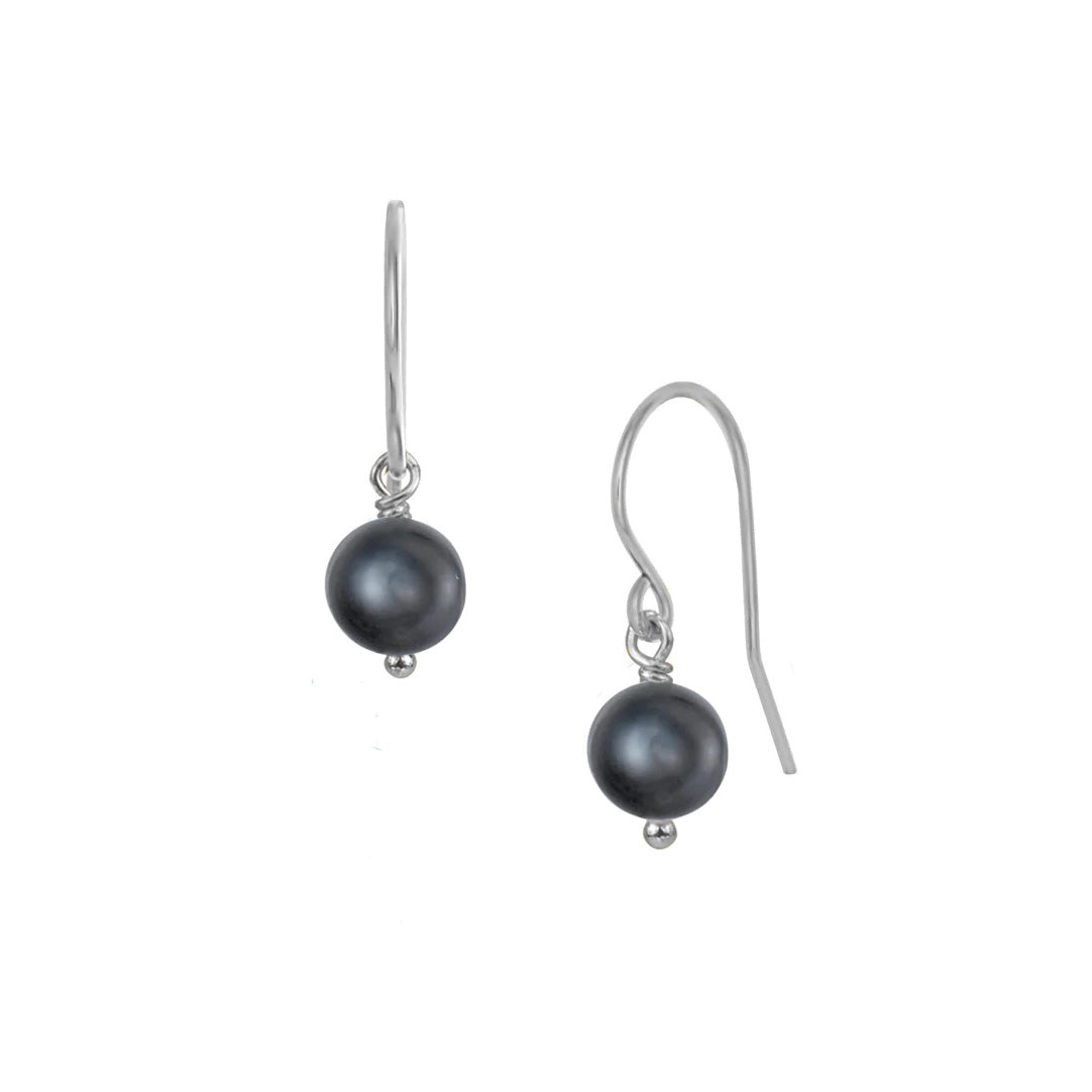Black pearl drop earrings silver deals