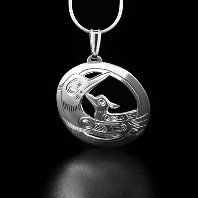 Sterling Silver Loon with Baby Pendant