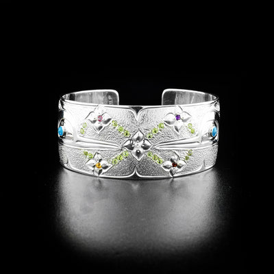 Sterling Silver Multi Gem Infinity Hummingbirds Bracelet