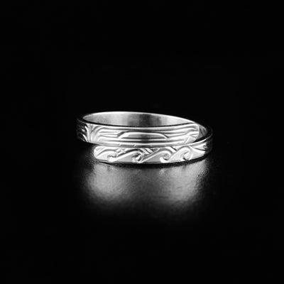 Sterling silver orca wrap ring hand-carved
