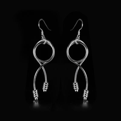 Sterling Silver Play Earrings handcrafted by artist Lynda Constantine. Each earring measures 2.35" x 0.60" including hook.