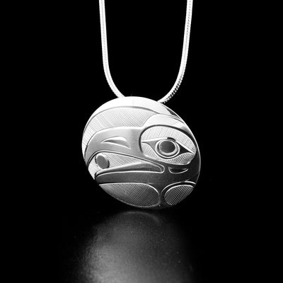 Sterling Silver Round Raven Pendant