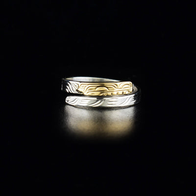 Northwest Coast Indigenous, Hand Carved 14K Gold and Sterling Silver 1/8" Wolf Wrap Ring, Indigenous Jewellery, Kwakwaka'wakw